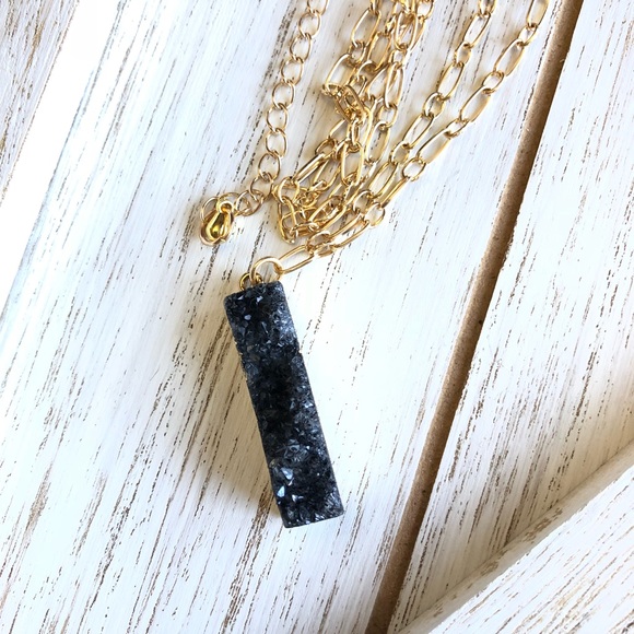 Natural Black Druzy Stone Necklace - Picture 2 of 2